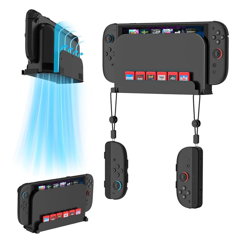JDDWIN Wall Mount Stand for Switch 2 (2025)/ Switch OLED, Metal Gaming Shelf Accessories for Wall with Joy-Con 2 Hanging Hook and 6 Game Storage Holder Safety Store Controller Holder (Black) - Image 1